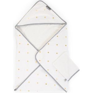 Childhome Gold Dots Collection - Baby Badcape + Washandje - 80x80 Cm - Jersey - Wit/goud
