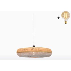 Hanglamp - PALAWAN - Naturel/Wit Bamboe - Large (60x15cm) - Met LED-lamp