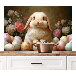 Spatscherm keuken 120x80 cm - Kookplaat achterwand Konijn - Paaseieren - Stilleven - Muurbeschermer - Spatwand fornuis - Hoogwaardig aluminium