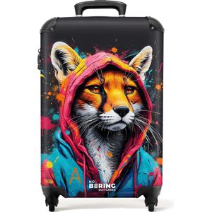 NoBoringSuitcases.com® - Handbagage koffer lichtgewicht - Reiskoffer trolley - Vos met roze en blauwe jas en verfspetters - Rolkoffer met wieltjes - Past binnen 55x40x20 en 55x35x25