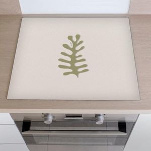 Inductiebeschermer geïllustreerd groen koraal | 80 x 52 cm | Keukendecoratie | Bescherm mat | Inductie afdekplaat