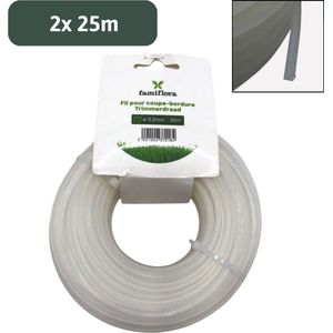 Famiflora trimmerdraad - 2 rollen van 25 meter - Draaddikte 3.2mm - Grijs - Vierkant draad
