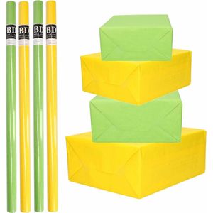 8x Rollen kraft inpakpapier pakket geel/groen lente/Pasen 200 x 70 cm/cadeaupapier/verzendpapier/kaftpapier