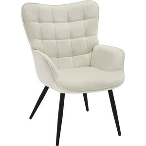 J&R Oorfauteuil - Wingback Fauteuil - Relax stoel - Vrije tijd stoel - Lounge Lees Tv Stoel - Gewatteerd - Corduroy - Wit