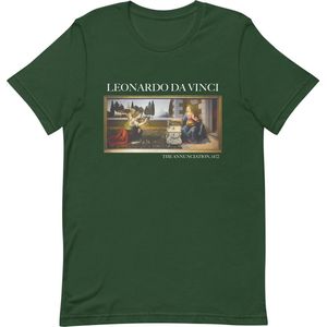 Leonardo da Vinci 'De Annunciatie' (""The Annunciation"") Beroemd Schilderij T-Shirt | Unisex Klassiek Kunst T-shirt | Forest | L