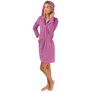 Rits badjas sauna - dunne dames badjas - dames badjas met ritssluiting - kort model met capuchon - sauna - lichtgewicht - lila - maat L
