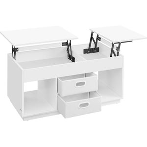 verstelbare Salontafel - Salontafel In hoogte - woonkamertafel 2 laden Open vakken - witje