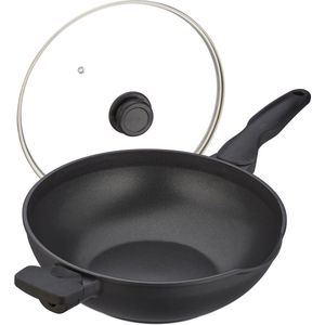Relaxdays wokpan met deksel - aluminium - Ø 30 cm - antiaanbaklaag - gas en elektrisch