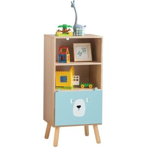 Boekenkast voor kinderen met 3 niveaus, houten kinderrek met lade en 2 open vakken, speelgoedrek, opbergrek voor kinderkamer, speelkamer, 40,5 x 29 x 85 cm (model 1)