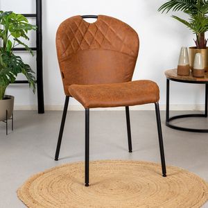 Stapelbare eetkamerstoel Fay cognac eco leer - Stapelbare stoel - Stapelstoel - Eetkamerstoel zonder armleuningen - Eetkamerstoel bruin