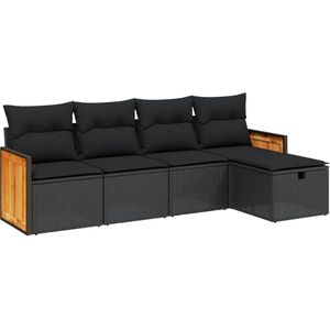 vidaXL Loungeset - 5-delig - Poly Rattan - Zwart Loungeset - Tuinset - Lounge Set - PE-rattan - Buitendecoratie - Tuinmeubels - Outdoor Furniture - Zwarte Loungebank