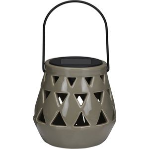 Arti Casa Solar Lantaarn Keramiek - Tuinverlichting op Zonne Energie - Tafel Lamp met Warm Wit Licht - Solar Lamp met Brandtijd tot 8 uur - IP44 Waterdicht - 10 x 11 cm - Grijs