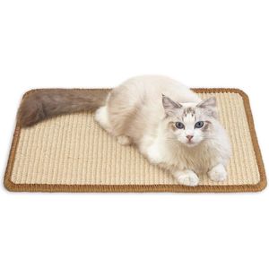 Kattenkrabmat, 50 x 30 cm (19,6 x 11,8 inch) natuurlijke sisal-krabmatten voor katten, horizontale krabmat voor katten, beschermt tapijten en banken - beige
