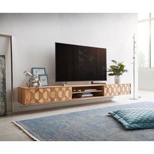 Tv-meubel Fevo acacia natuur 240 cm 4 deuren zwevend lowboard