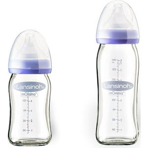 Lansinoh - Babyfles glas - set van 2 stuks glazen fles 1 x 160 ml - 1 x 240 ml inclusief 2 spenen