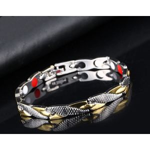 Combinatie voordeel nu 2 stuks: Magnetische therapie armband met magneten, rood en negatieve ionen/ Afvallen / stofwisseling bevorderen / vermindering spierspanning / Migraine / Unisex / Goud-zilverkleurig / 20 cm