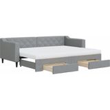 vidaXL - Slaapbank - met - onderschuifbed - en - lades - 80x200 - cm - stof - lichtgrijs