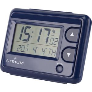 ATRIUM Wekker - Digitaal - Digitale Klok - Radiogestuurd - Alarm - Blauw - Licht - Opbouwend Alarmsignaal - Snooze - Duidelijk - Reiswekker - Wektijd - Datum - Weekdag - Wereldtijd - Binnentemperatuur - Wekkers Slaapkamers - A720-5