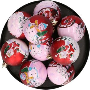 27x Rode kerstballen 6 cm kunststof met print - Onbreekbare plastic kerstballen - Kerstboomversiering rood