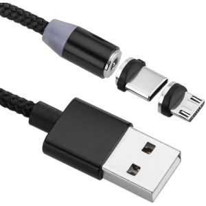 BeMatik - Oplaadkabel 2 in 1 USB-A 2.0 male naar USB-C en micro-USB magnetische connectoren 2 m gevlochten