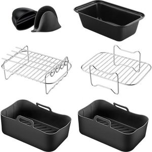Air Fryer accessoires - siliconen liner - spies rack - brood - geschikt voor Ninja Dual Air Fryer AF300UK, AF400UK, AF451UK & de meeste 7-9 liter Dual Air Fryers