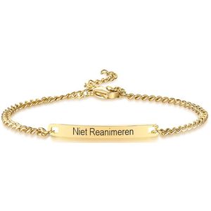 Gegraveerde Niet Reanimeren Armband - Niet Reanimeren Penning - Do Not Resuscitate - Gegraveerd - Gebogen Bar - Roestvrij Staal - RVS - Verstelbaar - Goudkleurig