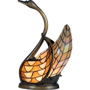 HAES DECO - Tiffany Tafellamp Zwaan 30x20x45 cm Beige Geel Glas Tiffany Lampen Nachtlampje Glas in Lood