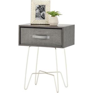 Chique bijzettafel voor woonkamer of slaapkamer - vintage nachtkastje met lade - opbergen van boeken en tijdschriften - zwart grijs