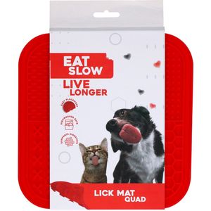 Eat Slow Live Longer Likmat Kwartet - 20 x 20 cm - Snuffelmat - Anti-schrok Mat - Slowfeeder - 100% Siliconen - Vaatwasserbestendig - Rood