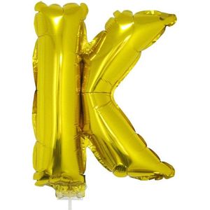 Gouden opblaas letter ballon K op stokje 41 cm