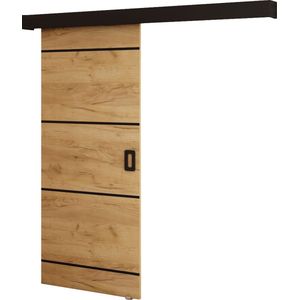 InspireMe - Schuifdeursysteem met rail - 90x204cm - MAY IV - Gouden Eik + Zwart frame + Zwart Handvat