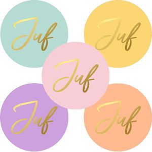 1 rol - Stickers - Juf - 5 kleuren