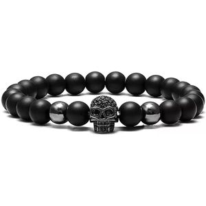 LOUD AND CLEAR® - Kralenarmband - Armband Heren - Armband Dames - Kralen - Skull - Mat Zwart