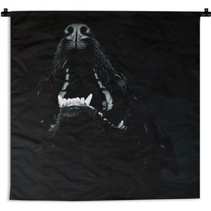 Wandkleed Dierenprofielen in Zwart-Wit - Dierenprofiel hond met open bek in zwart-wit Wandkleed katoen 90x90 cm - Wandtapijt met foto