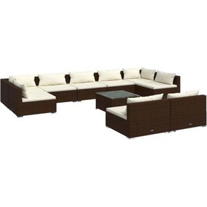 vidaXL - 10-delige - Loungeset - met - kussens - poly - rattan - bruin