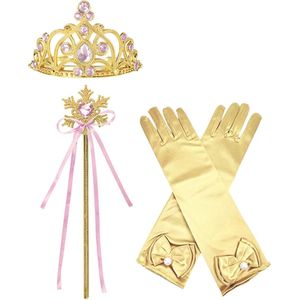 Het Betere Merk - Prinsessen Speelgoed - Prinses Kroon (Tiara) - Toverstaf - Prinsessen Handschoenen - Voor bij je Verkleedkleding - Roze - Goud