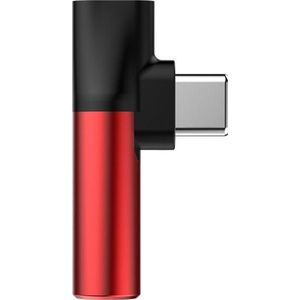 2 in 1 USB-C naar 3.5mm AudioJack en USB-C Splitter - Omvormer voor Audio + Opladen Type-C - Rood