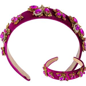 Nouka Roze Dames Diadeem – Met Roze Steentjes & Honingbij Versieringen – Vrouwen Haarband - Cadeau voor Vrouwen