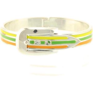 Behave Bangle zilver-kleur met riem sluiting geel groen oranje 22 cm