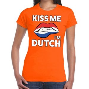 Kiss me i'm Dutch t-shirt oranje dames - feest shirts dames XS