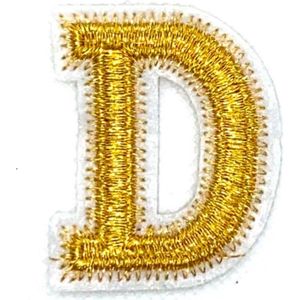 Alfabet Letter Strijk Embleem Patch Goud Wit Letter D / 3.5 cm / 4.5 cm