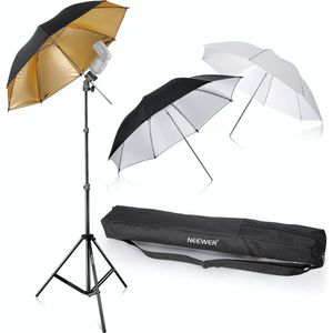 Neewer® - Fotostudio Kit voor 3 paraplu's - 84cm Witte Zachte kap 84cm - Zilver Reflecterend Scherm 96.5cm - Goud Reflecterend Scherm voor - Productportret en Video opname