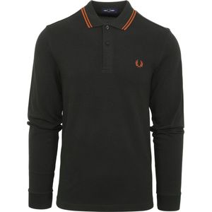 Fred Perry - Donkergroen Lange Mouwen Polo - Slim-fit - Heren Poloshirt Maat XXL