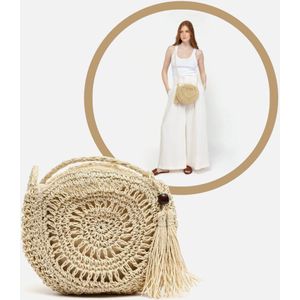 FLIPFLOP CLUB® Rolling Rotan Shoulder Bag | Licht Beige | Tasje | Stro Tas | Schoudertas, Modieuze Holle Strandtasje Voor Op Reis Of Vakantie