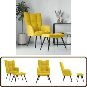 vidaXL Relaxstoel met voetenbank - Fluweel - Mosterdgeel Relaxfauteuil - Fluweel Fauteuil - Mustard Geel - Lounge Stoel - Woonkamer Meubilair