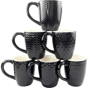 Set of 4 coffee cups with textured structure 350 ml black - Hoikwo koffiekopjes set van 6