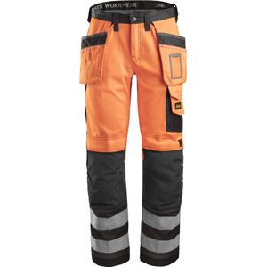 Snickers 3233 High-Vis Broek met Holsterzakken, Klasse 2 - Oranje, High Visibility/Gemeleerd Grijs - 116