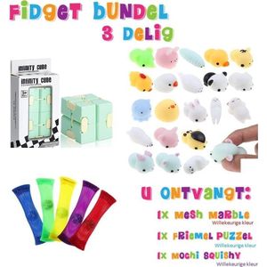 Fidget Toys pakket onder de 10 euro - Friemel puzzel - Mochi Squishy - Mesh Marble - Voordeelbundel