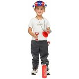 Klein Toys 7-delige brandweer set - brandblusser, zaklamp, megafoon, gasmasker, mobiele speelgoedtelefoon, fluitje en naamplaatje - incl. licht- en geluidseffecten - rood blauw