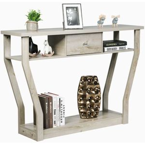 FURNIBELLA-Elegante Houten Consoletafel – 120x30x81 cm | Grijs | Met Lade & Open Plank | Stijlvolle Bijzettafel